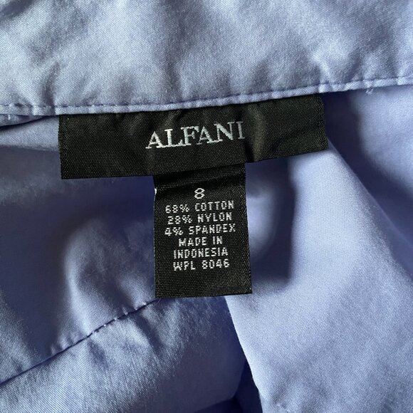 Alfani women's size 8 blue v-neck collared short sleeve button down blouse top - Picture 7 of 7